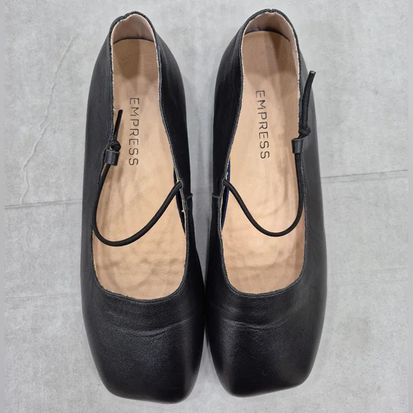 Empress ballet flats women's 40 US 9 black soft leather square toe elastic strap - Picture 2 of 11